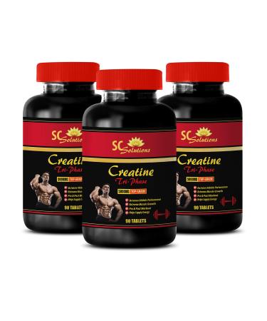 Muscle Hypertrophy - CREATINE TRI-Phase - PRE & Post Workout - creatine raw - 3 Bottles (270 Tablets)