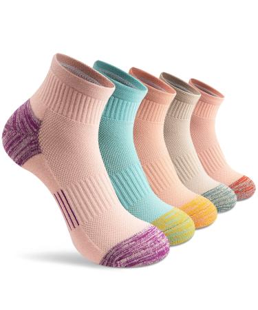 Gonii Ankle Socks Womens Athletic Thick Cushioned Running Hiking Low Cut 5-Pairs 6-8 5 Pairs Cool Colors