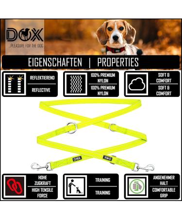 DDOXX Reflective Nylon Dog Leash | 2m 3-Way Adjustable for All Dog Sizes - M Yellow | Durable & Safe Dog Walking Gear - Buy Online on GoSupps.com