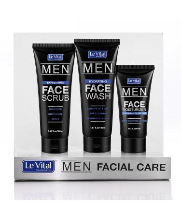 Men's Skin Care Set | 3-Piece Daily Essentials | Face Cleanser Exfoliating Scrub & Moisturizer | Great Gift for Men - Buy Online on GoSupps.com