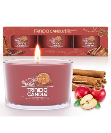 TRINIDa Candles Gifts for Women with 17 Variants Cinnamon Apple Roll Hygge Scented Candles Gift Set 3 Orange Filled Votives (Grandma Kitchen Collection) Orange - Cinnamon Roll