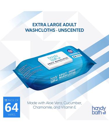 HandyBath Adult Washcloths Unscented with Aloe Vera & Chamomile - 64 Wipes for Senior Care, Outdoor Activities, Travel - Buy Online on GoSupps.com