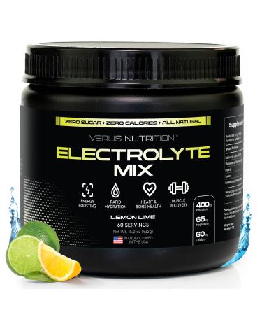 Electrolytes Powder No Sugar- Zero Calorie Hydration Powder | Sugar Free Electrolytes for Fasting Keto & Vegan | Natural Ingredients Electrolyte Mix for Energy Boost 60 Servings Lemon Lime