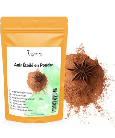 Tazarin LTD 500g Star Anise Powder - Star Anise Powder - Ground Beanie - Intense Flavour & Taste - Infusion Tea & Home Recipes - First Choice Selection - Illicium Verum - Zip Bag - TazainLTD