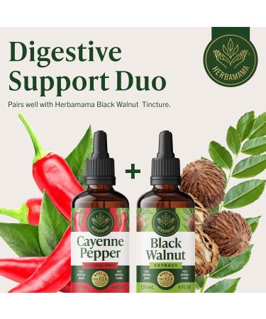 HERBAMAMA Cayenne Pepper Liquid Drops - Vegan Digestive Support & Gut Cleanse with Capsicum Capsaicin Extract - Pure Cayenne Pepper Tincture - Non-GMO, Alcohol & Sugar-Free Supplement, 56-Day Supply 4 Fl Oz (Pack of 1) - Buy Online on GoSupps.com