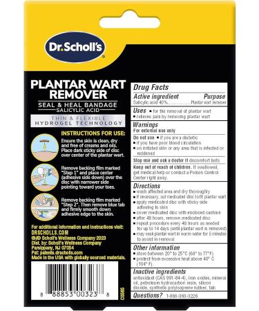 Dr. Scholl's Plantar WART Remover Hydrogel Bandage - 12 Discs & 10 Cushions for Immediate Pain Relief | Ultra-Thin Maximum Strength Formula - Buy Online on GoSupps.com