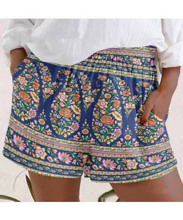 Gufesf Women's Linen Casual Summer Shorts | Elastic High Waist | Comfy & Lightweight | Pockets | Navy | XX-Large - Buy Online on GoSupps.com