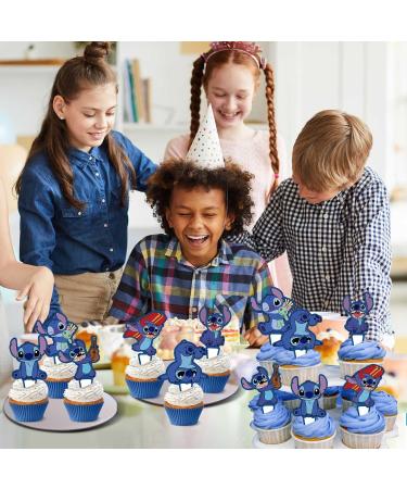 NIAYOU 24 Pcs Blue Cupcake Toppers- Blue Stitch Themed Cake Decorations Cartoon Happy Birthday Cupcake Toppers for Boys Girls Kids Birthday Party Supplies - Buy Online on GoSupps.com