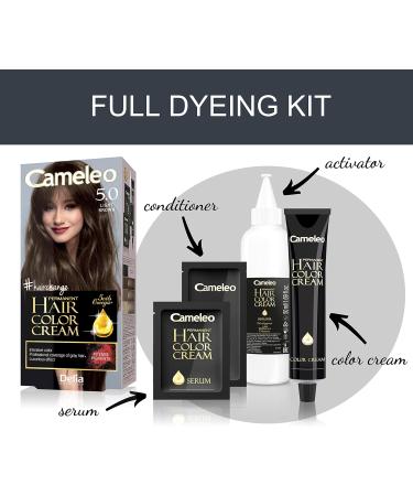 Cameleo - Permanent Hair Colour Cream - Light Brown - Intensive Color & Protection - 5 Oils + Omega Plus Acids - Professional Luxurious Hair Dye - Full Kit - Buy Online on GoSupps.com