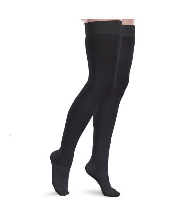 Therafirm Core-Spun 20-30mmHg Moderate Graduated Compression Support Thigh High Socks (Black Medium Short)