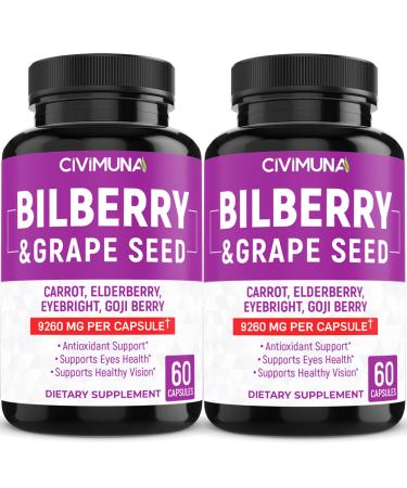 CIVIMUNA (2 Packs) Bilberry Capsules 9260mg - Bilberry, Grape Seed, Carrot, Elderberry - 4 Months Supply