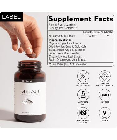 Blisque Pure Himalayan Organic Shilajit Resin Gummies Supplement | Contains Fulvic Acid and Trace Minerals | Authentic and Natural | 52 Gummies - Buy Online on GoSupps.com