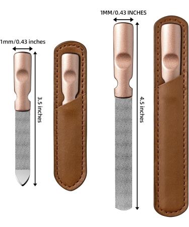 Stainless Steel Nail File Set with Rose Gold Handle and Leather Case - Double Sided Nail Filer for Women, Men, Girls - 2 Pieces - Buy Online on GoSupps.com