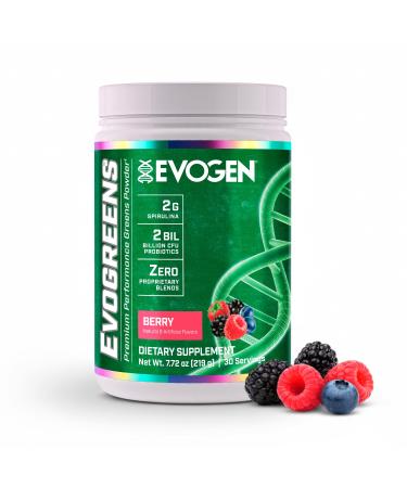Evogen Evogreens - Super Greens Powder | Promotes Recovery Wellness & Immune Health | Greens Superfood Powder with Spirulina Probiotics Pomanox Pomegranate Extract | Berry | 30 Servings
