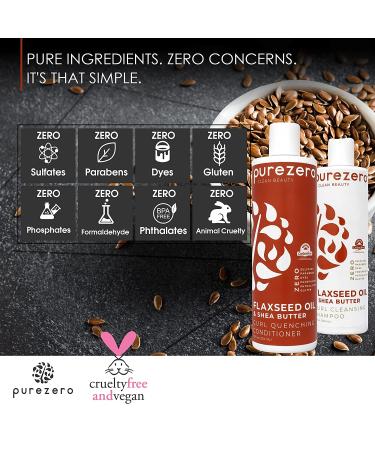Purezero Flaxseed Oil & Shea Butter Shampoo and Conditioner Set - Curl Care for Curly Hair - Detangle, Defrizz, Vegan & Cruelty Free - Buy Online on GoSupps.com