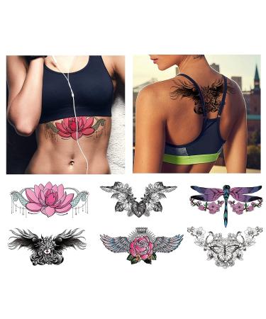 6 Sheets Temporary Chest Tattoos for Women - Dragonfly Butterfly Flower Wings Underboob & Sternum Tattoos - Realistic Long Lasting Waterproof Designs - Buy Online on GoSupps.com