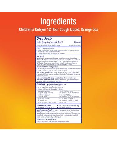 Children's Delsym 12 Hour Cough Relief Medicine Suppressing Liquid #1 Pediatrician Recommended Orange Flavor 5 Oz (Pack of 2) - Buy Online on GoSupps.com