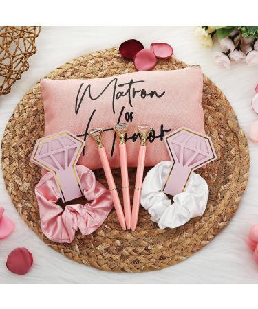 24 Pcs Bridesmaid Gifts Set - Canvas Makeup Bags, Hair Scrunchies, Diamond Pens for Bridal Shower Wedding - Pink & White Theme - Buy Online on GoSupps.com