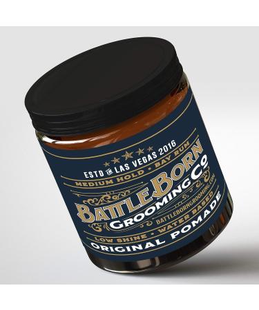 Battle Born Grooming Co Original Pomade - 4 oz. Bay Rum | Medium Hold, Low Shine, Natural Ingredients | Water Based for All Hair Types - Buy Online on GoSupps.com