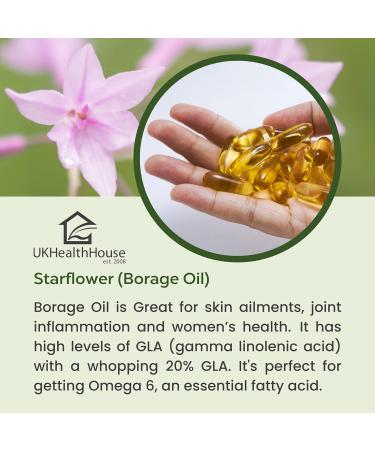 UKHealthHouse Starflower Oil Borage Oil Capsules 1000mg x 180 - High Strength 20% GLA - Omega 6 for Skin, Digestion, Headaches - Women's Health - 275.6g - Buy Online on GoSupps.com