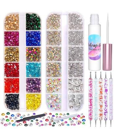 5608Pcs Makeup Rhinestones with Face Glue, Flatback Colorful Face Gems Crystal AB&Clear Eye Jewels with Makeup Glue with Pickup Dotting Tools for Face Eye Body Makeup, Nail Art and DIY Crafts Glue+Rhinestones