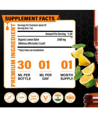 Tenmido Lemon Balm Tincture 2500mg - Herbal Extract Liquid Supplement | Alcohol-Free Vegan Non-GMO - 30ml 1 Fl Oz - Buy Online on GoSupps.com