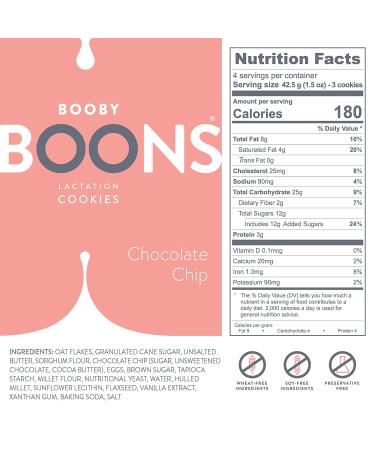 Booby Boons Chocolate Chip Lactation Cookies - Breastfeeding Support Supplement | 6 oz Bag, Fenugreek-Free, Gluten-Free, Soy-Free, Non-GMO | Award-Winning Formula - Buy Online on GoSupps.com