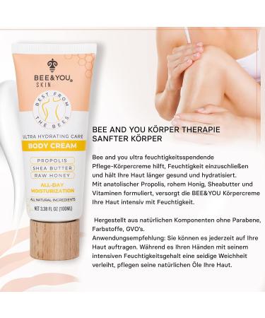BEE&YOU Natural Propolis Body Cream Raw Honey Daily Moisturizer Gentle Care Aloe Vera Vitamin B5 Vitamin E Shea Butter Sesame Oil No Animal Testing - Buy Online on GoSupps.com