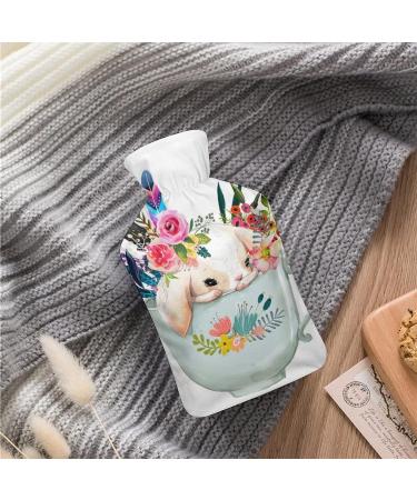 Rabbit Flower Hot Water Bottle with Plush Cover | Hand Warmer for Adults & Children | 26.5x15.3cm | International Shipping Available - Buy Online on GoSupps.com