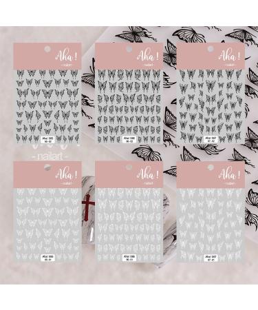 6Pcs Butterfly Nail Art Stickers - Black and White 3D Self-Adhesive Decals for Women and Girls | Holiday Nail Decorations | DIY Acrylic Manicure Supplies - Buy Online on GoSupps.com