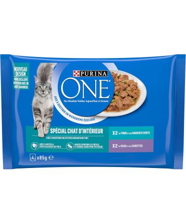 PURINA ONE Indoor Cat Tapered in Sauce Assorted Flavors Veal and Tuna Meal Bags for Adult Cats 4x85g | Pack of 12 - Buy Online on GoSupps.com