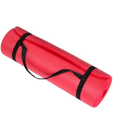 Extra-Thick Yoga Mat - Durable Exercise Foam Mat with Carry Strap for Gym Sessions, Fitness Training, Workout Equipment, and Pilates by Wakeman (Red)