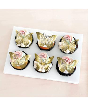 Gyufise 36 Pack Gold Glitter 3D Butterfly Cupcake Toppers for Birthday Wedding Party | Hollow Butterfly Cake Decorations & Wall Stickers - Buy Online on GoSupps.com