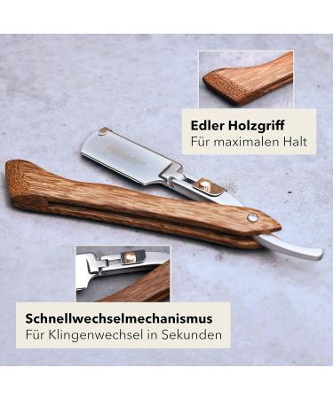 St rtebekker Razor with Wooden Handle & Leather Case | 10 Sharp Blades | Alum Pencil & Shaving Guide | Perfect Gift Set for Wet Shaving - Black - Buy Online on GoSupps.com