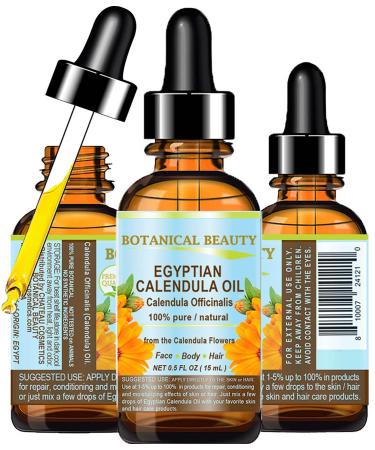 Botanical Beauty CALENDULA OIL Egyptian Calendula Officinalis Marigold Oil Pure Natural for FACE SKIN BODY HAIR NAILS 0.5 Fl.oz.- 15 ml Skin Moisturizer Oil 0.5 Fl Oz (Pack of 1)