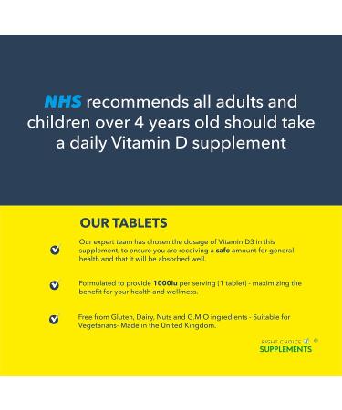 Vitamin D 1000iu | 1-Year Supply | Easy-Swallow Vegetarian Tablets for Immune Support - Buy Online on GoSupps.com