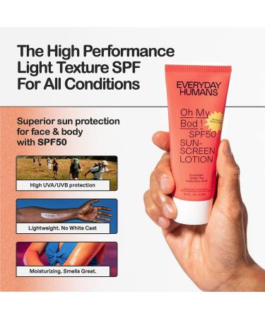 Everyday Humans Oh My Bod! SPF 50 Face & Body Sunscreen Lotion 3.4 oz | Sport Sunblock | Water Resistant | Oxybenzone & Octinoxate Free - Buy Online on GoSupps.com