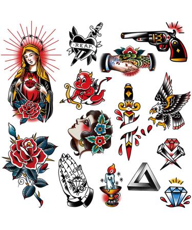 PUSNMI Vintage Temporary Tattoo for Men Women Fake Tattoos for Halloween Face Leg Arm Neck Old School Tattoos Stickers for Club Sexy Flower Cool Eagle Tattoos
