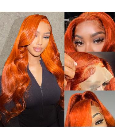 Quenew Ginger Lace Front Wigs Human Hair Pre Plucked Body Wave 13x4 HD Transparent Lace Front Wigs Ginger Orange Wigs Human Hair for Black Women (22 inch) 22 Inch Ginger 13x4 HD Lace Front Wig
