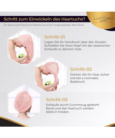 LUXTOGO Fast Dry Hair Towel Turban - 100% Cotton Super Absorbent High-Quality Pink Head Wrap with Button & Elastic - 1 PC - Buy Online on GoSupps.com