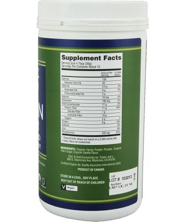 Trader Joe's 16 Oz. Organic Vanilla Hemp Protein Powder - Dietary Supplement - Buy Online on GoSupps.com