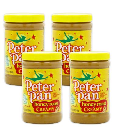 Peter Pan, Honey Roasted Creamy Peanut Butter, 16.3oz Jar (Pack of 4), Multicolor