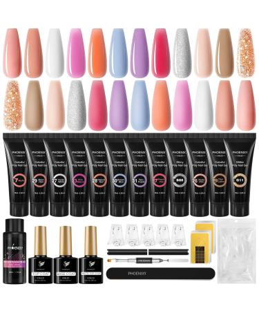 phoenixy Poly Nail Gel Kit  12 Colors Gel Nail Kit Pink Blue Purple Red White Nude Brown  Builder Nail Kit with Matte Top Coat Gift Starter Gift Kit Gentle