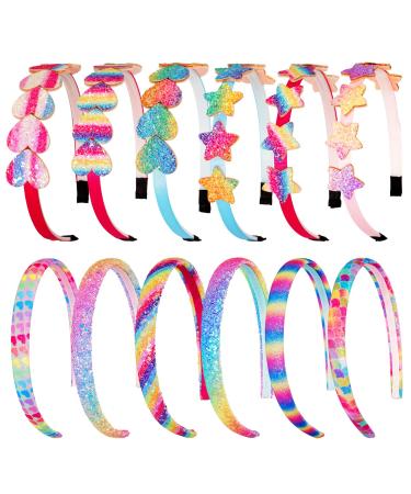 Whaline 12Pack Rainbow Headbands Glitter Heart Girls Headbands Rainbow Girls Star Hairbands Glitter Pink Sequin Printed Headband for Girls Hair Accessories - Buy Online on GoSupps.com