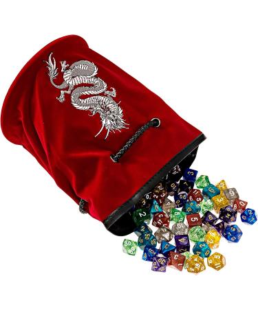 Large Dice Bag with 7 Sets | Dragon DND Dice Bag & 49 Polyhedral Dice | Red Bag with Pockets - Buy Online on GoSupps.com