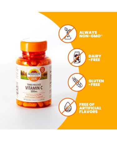 Sundown Vitamin C 500mg Timed Release Capsules - 90 Count (Pack of 3) for Immune Support & Antioxidant Health - Buy Online on GoSupps.com