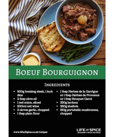 Life of Spice Bouquet Garni - Classic French Herb Blend (20g) with Recipe Card - Perfect for Boeuf Bourguignon and Ratatouille - All Natural/Gluten Free - Buy Online on GoSupps.com