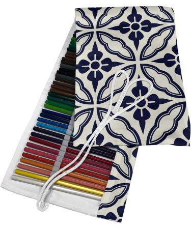 ABAKUHAUS Geometrico Roll Up Pencil Case Japanese Mandala Durable & Portable Pencil Organizer 36 Holes Blu Crema Scuro - Buy Online on GoSupps.com
