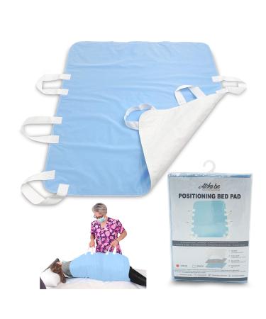 Atcha Ba Washable and Reusable Positioning Bed Pad with Handles, Waterproof Incontinence Underpad (Blue, 1-Pack) 34x36 Inch (Pack of 1)