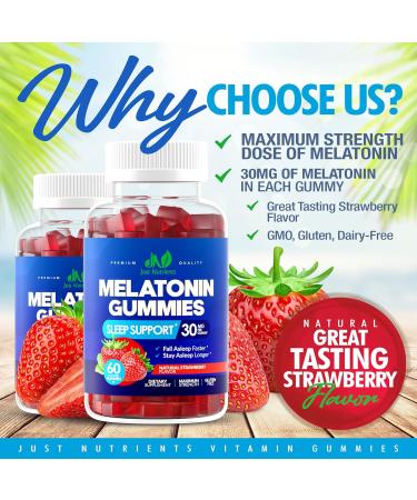 Just Nutrients Melatonin 30mg Gummies for Adults Maximum Strength Sleep Aid with 30mg of Melatonin Per Gummy 60 Gummies - Strawberry - Buy Online on GoSupps.com